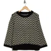 T Tahari Three Quarter Boxy Sweater In Zig Zag Jacquard