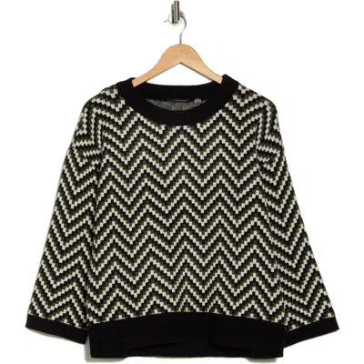 T Tahari Three Quarter Boxy Sweater In Zig Zag Jacquard