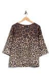 T Tahari Three-quarter Sleeve Scuba Top In Brown