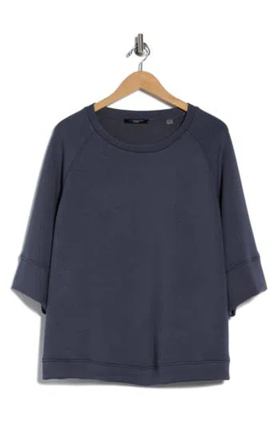 T Tahari Three-quarter Sleeve Scuba Top In Blue