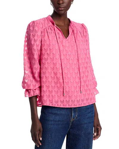 T Tahari Three Quarter Sleeve Split Neck Blouse In Pink