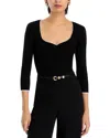 T Tahari Three Quarter Sleeve Sweetheart Neck Top In Black/white