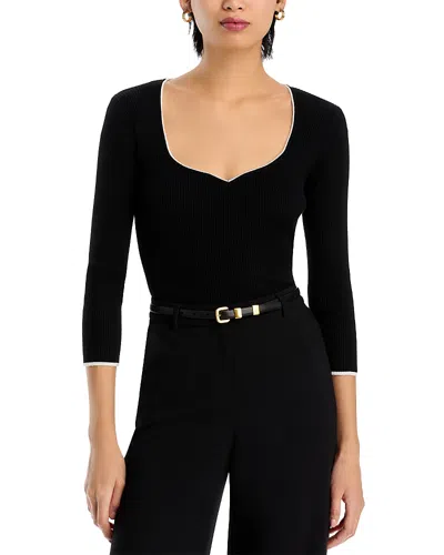 T Tahari Three Quarter Sleeve Sweetheart Neck Top In Black/white