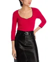 T Tahari Three Quarter Sleeve Sweetheart Neck Top In Pink Heart