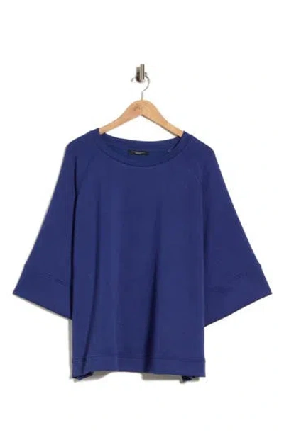 T Tahari Three-quarter Sleeve Scuba Top In Blue