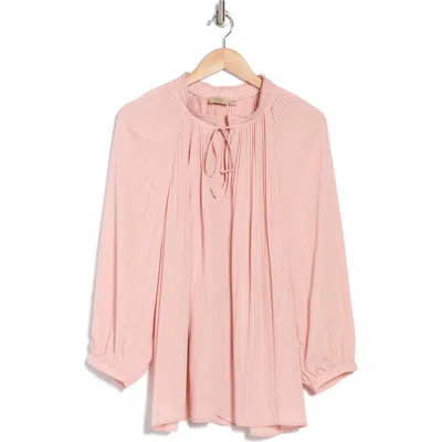 T Tahari Tie Neck Pleated Top In Cameo Pink