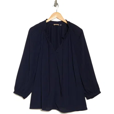 T Tahari Tie Neck Pleated Top In Navy