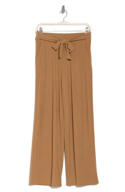 T Tahari Tie Waist Wide Leg Pants In Toffee