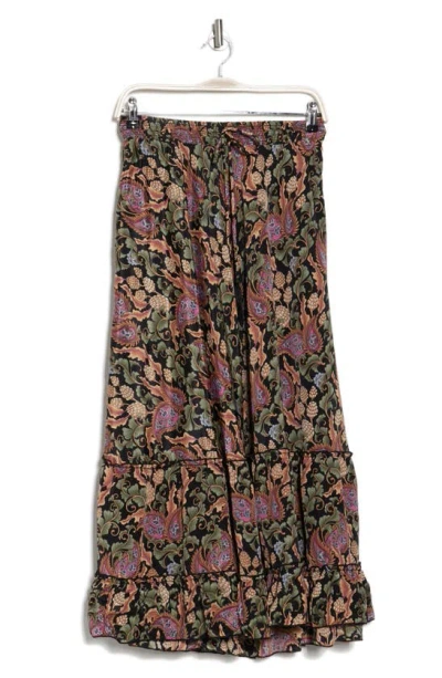 T Tahari Tiered Drawstring Waist Maxi Skirt In Midnight Blooming Paisley