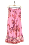 T Tahari Tiered Drawstring Waist Maxi Skirt In Pink/ Wht Geo Brush Floral