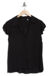T Tahari Tiered Flutter Sleeve Button-up Shirt In Black