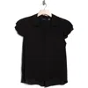 T Tahari Tiered Flutter Sleeve Button-up Shirt In Black