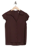 T Tahari Tiered Flutter Sleeve Button-up Shirt In Brown