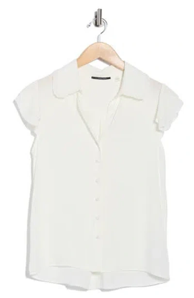 T Tahari Tiered Flutter Sleeve Button-up Shirt In White