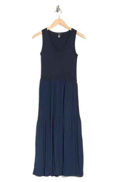T Tahari Tiered Mixed Media Dress In Blue
