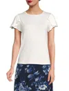 T Tahari Top Women's Star White Stretch Flutter Sleeve Crew Neck Fts1328 In White