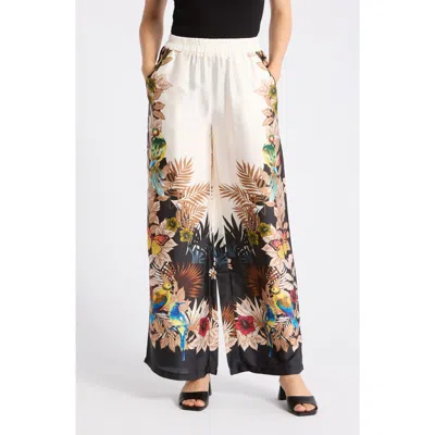 T Tahari Tropical Print Side Border Wide Leg Pants In Multi