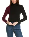 T Tahari Turtleneck Colorblocked Rib Pullover In Red