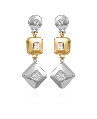 T Tahari Two-tone Clear Glass Stone Drop Earrings