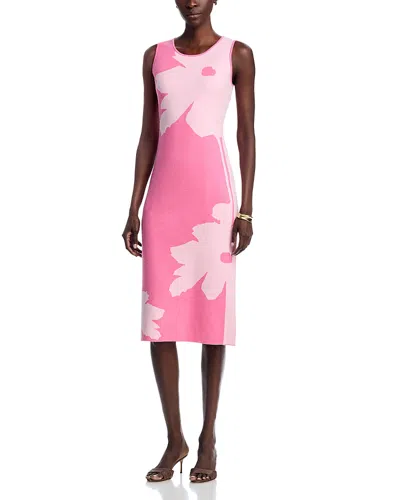T Tahari Two Tone Jacquard Graphic Floral Sweater Dress In Pink