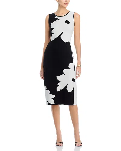 T Tahari Two Tone Jacquard Graphic Floral Sweater Dress In Multi