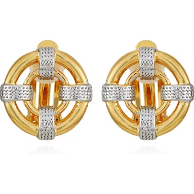 T Tahari Two-tone Clip-on Stud Earrings In Gold