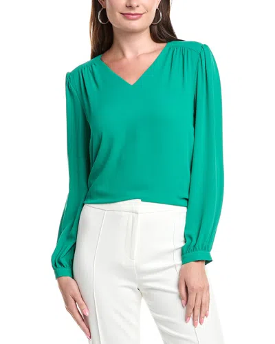 T Tahari V-neck Blouse In Green