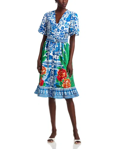 T Tahari V Neck Button Down Dress In Blue