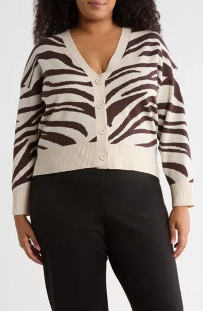 T Tahari V-neck Double Knit Cardigan In Neutral