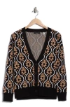 T Tahari V-neck Double Knit Cardigan In Black