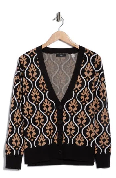 T Tahari V-neck Double Knit Cardigan In Black