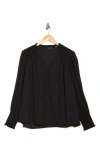 T Tahari V-neck Long Sleeve Top In Black