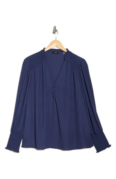 T Tahari V-neck Long Sleeve Top In Indigo
