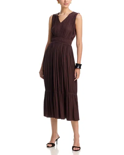 T Tahari V Neck Midi Dress In Brown
