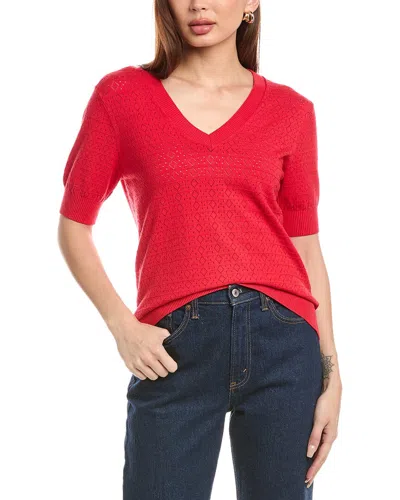 T TAHARI V-NECK MITERED POINTELLE PULLOVER