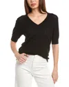 T Tahari V-neck Mitered Pointelle Pullover In Black