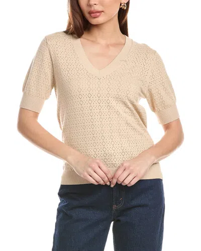 T TAHARI V-NECK MITERED POINTELLE PULLOVER