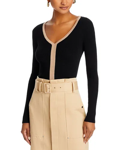 T Tahari V Neck Ribbed Sweater In Multi
