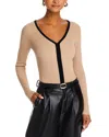 T Tahari V Neck Ribbed Sweater In Beige