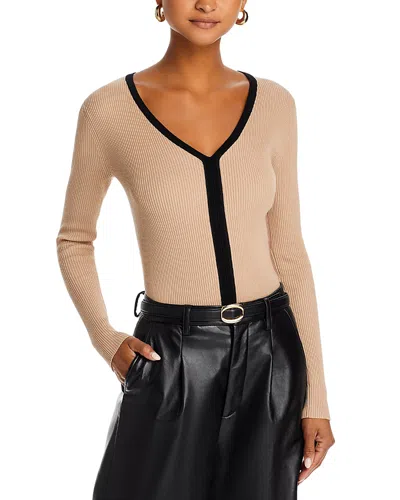T Tahari V Neck Ribbed Sweater In Neutral