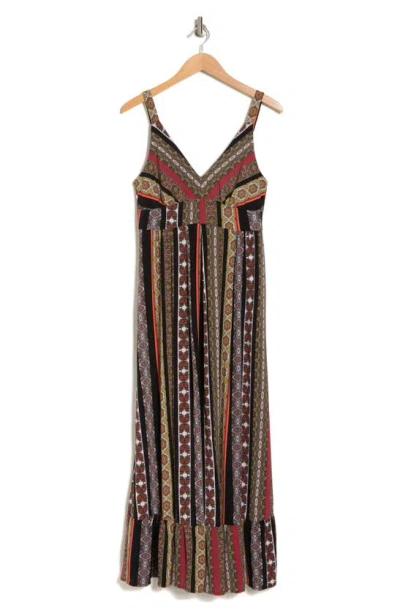 T Tahari V-neck Sleeveless Dress In Olive Tile Stripe