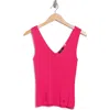 T Tahari V-neck Sleeveless Rib Knit Top In Pink