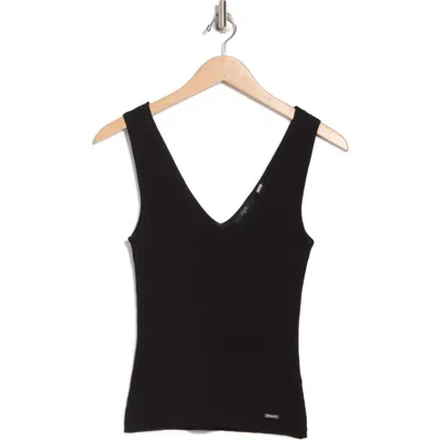 T Tahari V-neck Sleeveless Rib Knit Top In Black
