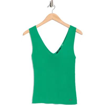 T Tahari V-neck Sleeveless Rib Knit Top In Green