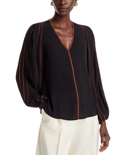 T Tahari V Neck Tipped Trim Top In Black