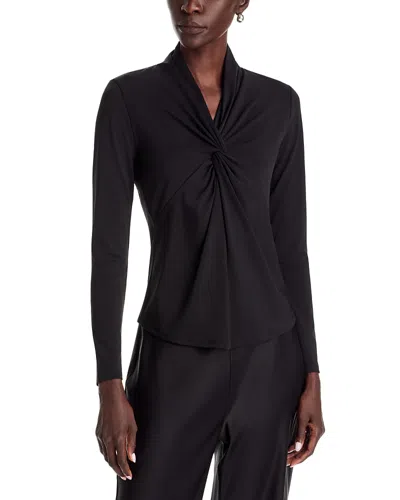 T Tahari V Neck Twist Front Long Sleeve Top In Black