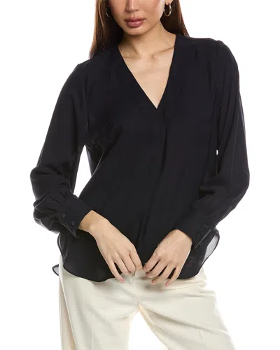 T Tahari V-neck Woven Blouse In Blue