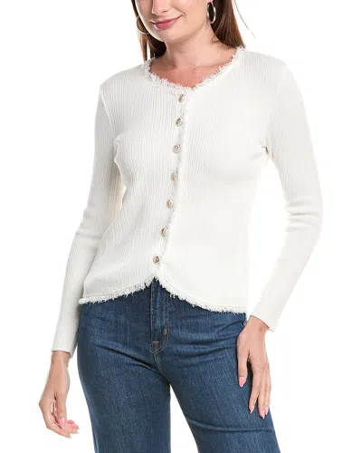 T Tahari Variegated Rib Curved Hem Sweater In White