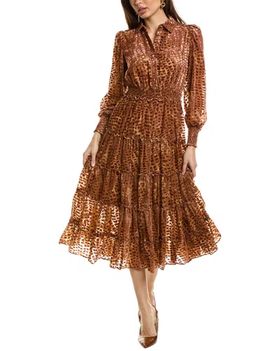 T Tahari Velvet Burnout Midi Dress In Brown
