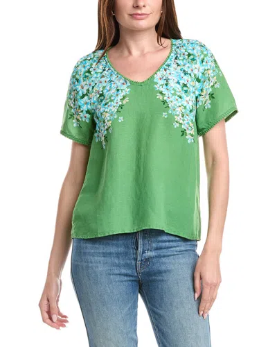 T Tahari V-neck Linen-blend Blouse In Yellow